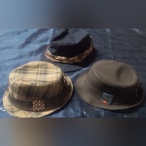 Brown Pinstripe Fedora Hat,Black Pinstripe And Brown Plaid  Fedora